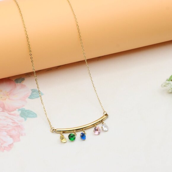 "Colorful Stone Drop Bar Pendant Necklace, XPNL0307 - Picture 12 of 13